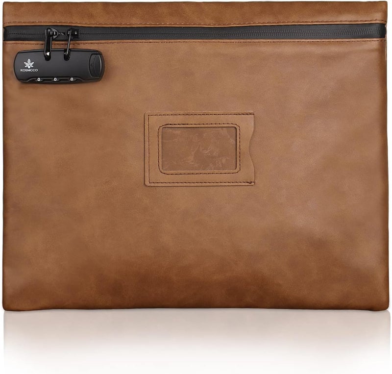 KOSMCCO Notary Bag with Lock, 13.6 x 10 Inches Heavy Duty Notary Supply Bag for All Journal, Stamp, Embosser, Ink Pad and Valuables Storage Pouch (Brown, L) - Image 1